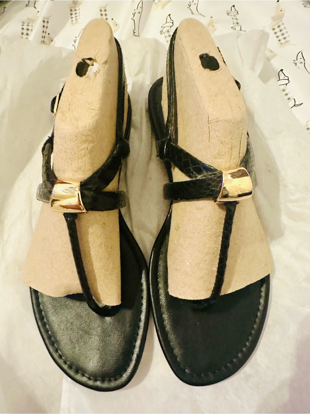 Isola Black T-Strap Sandals with Gold Buckle NWOT